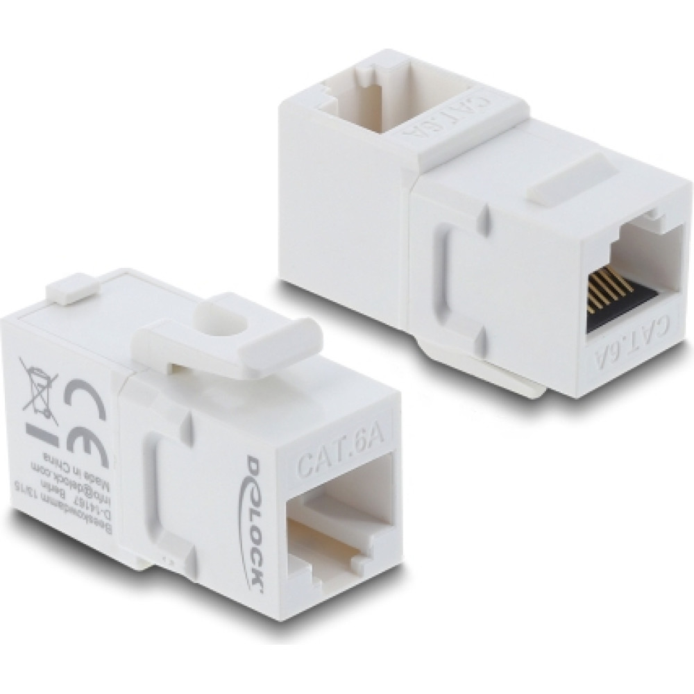 Delock Keystone Module Coupler RJ45 jack to jack Cat.6A 90° angled plastic UTP white