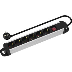 Roline Power Strip, 6-way, with Switch, Aluminium Housing, German Type Plug, black / silver, 1.5 m