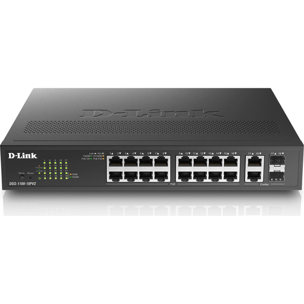 D-Link DGS-1100-18PV2 18Port PoE+ Switch Gigabit Smart Managed, 130 Watt