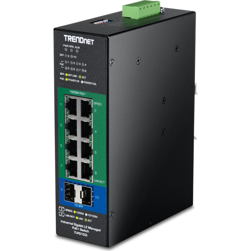 Trendnet TI-PG103i 10-Port Industrial Gigabit L2 Managed PoE+ DIN-Rail Switch 24 &ndash; 57V
