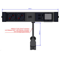 Bachmann DESK RAIL 2xP40 1xUSB A&C 22W, 1xCM 2.0m GST18 Italia