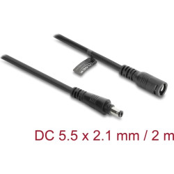Delock DC Extension Cable 5.5 x 2.1 mm male to female with bayonet lock 18 AWG 2 m black