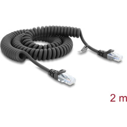 Delock RJ50 Coiled Cable male to male 2 m black