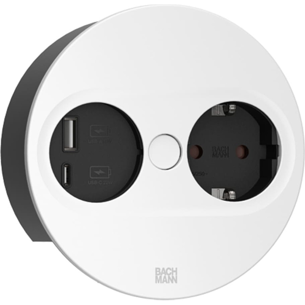 Bachmann TWIST2 1xCEE7/3 1xUSB A/C 22W Rund weiss, 0,2m Mit ISV-Stecker
