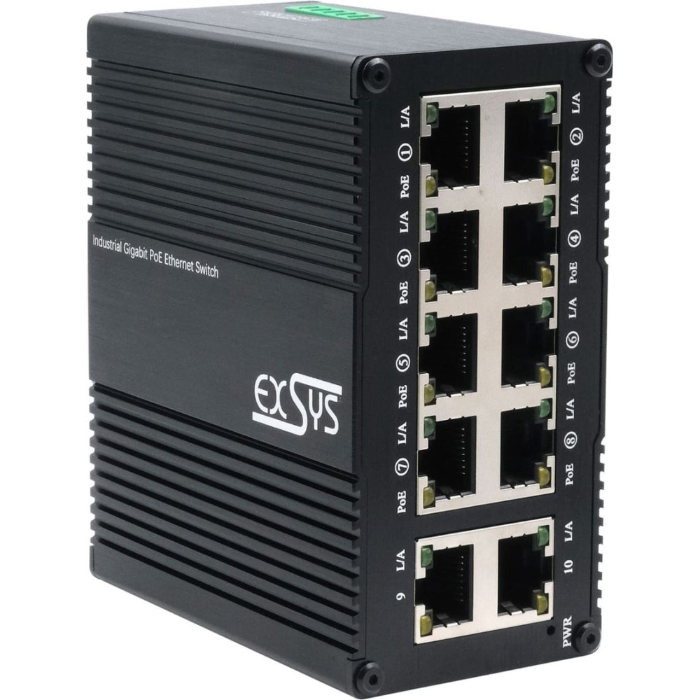 Exsys EX-62026PoE 10-Port Industrie-Ethernet-PoE-Switch, 8x PoE + 2-Port 10/100/1000Tx