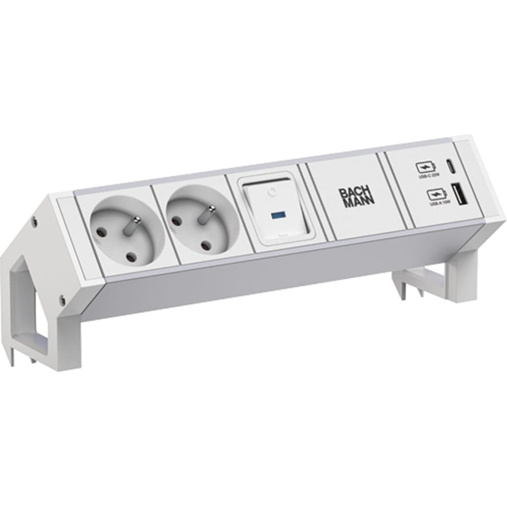 Bachmann DESK2 ALU WHITE 2xUTE 1xUSB A/C 22W 1xswitch 0.2m
