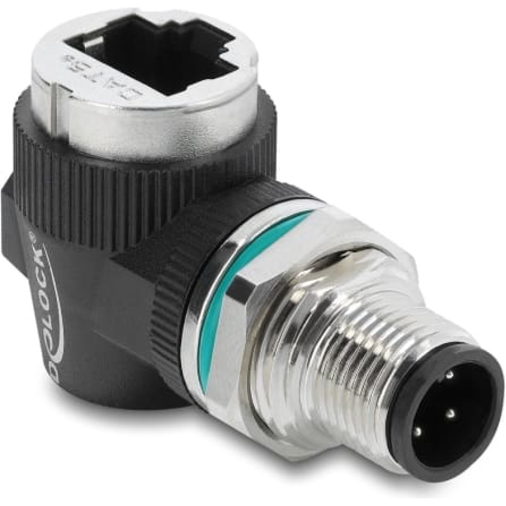 Delock M12 Adapter D-coded 4 pin male to RJ45 jack for built-in round 90&deg; angled