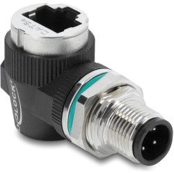 Delock M12 Adapter D-coded 4 pin male to RJ45 jack for built-in round 90&deg; angled