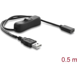 Delock USB power cable Type-A male to USB Type-C&trade; female with switch 0.5 m