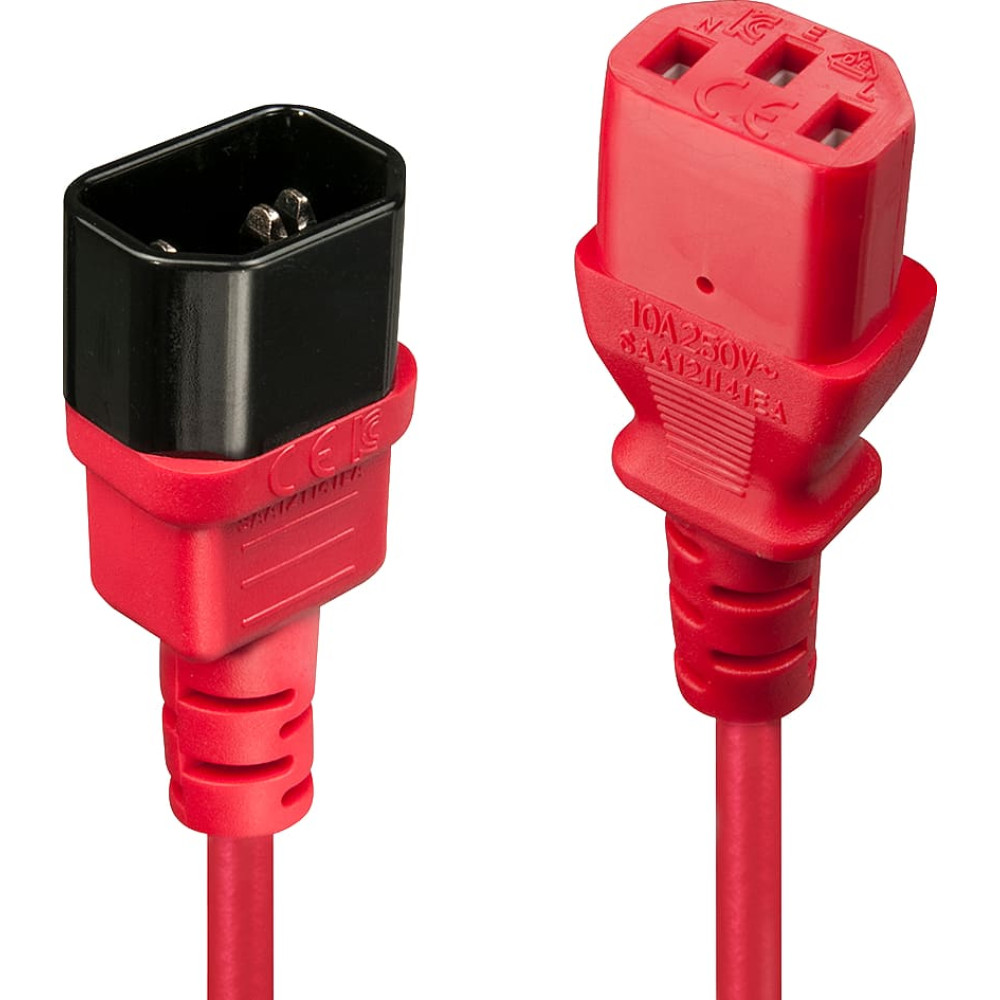 Lindy 0.5m C14 to C13 Mains Extension Cable, red