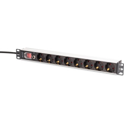 Digitus Multiple socket outlet with aluminum profile and overload protection, 8-way socket outlet with earthing contact, 2 m supply cable with earthing contact plug