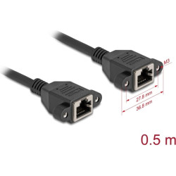 Delock Network Extension Cable S/FTP RJ45 jack to RJ45 jack Cat.6A flat design 0.5 m black