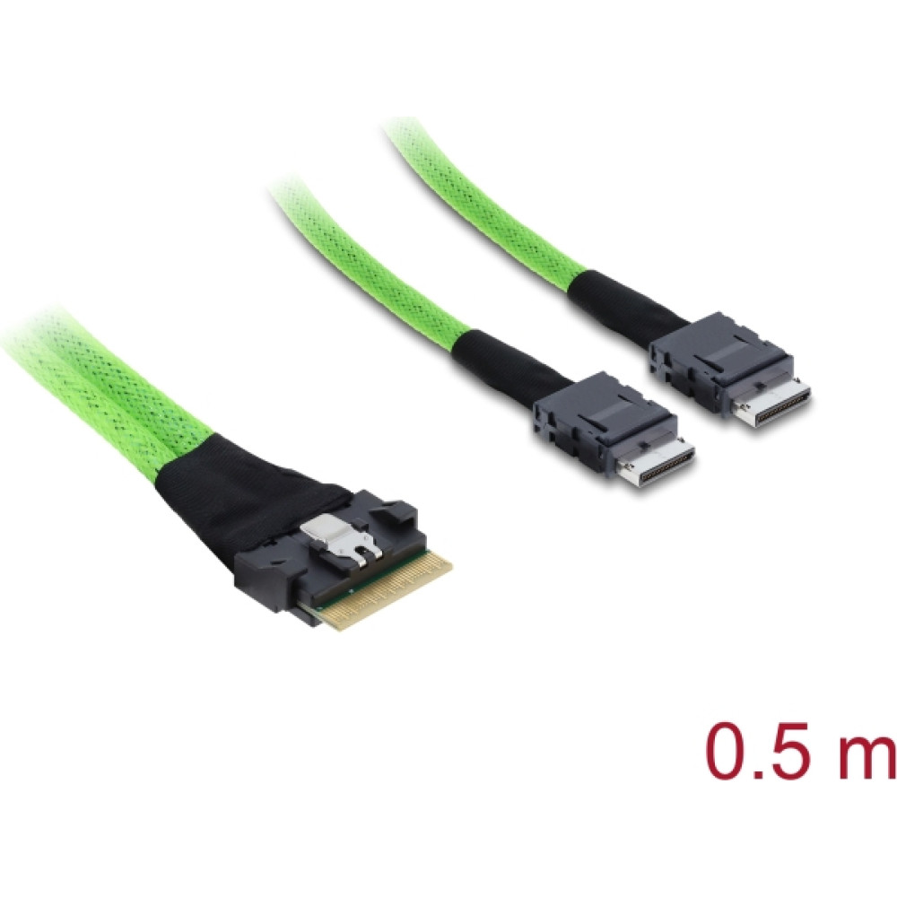 Delock PCIe 4.0 Cable Slim SAS SFF-8654 8i to 2 x OCuLink SFF-8611 4i 0.5 m