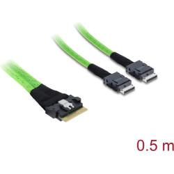 Delock PCIe 4.0 Cable Slim SAS SFF-8654 8i to 2 x OCuLink SFF-8611 4i 0.5 m