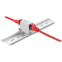 Delock RJ45 Coupler Cat.6A jack to jack with dust protection cap for DIN rail mounting, unshielded grey / white