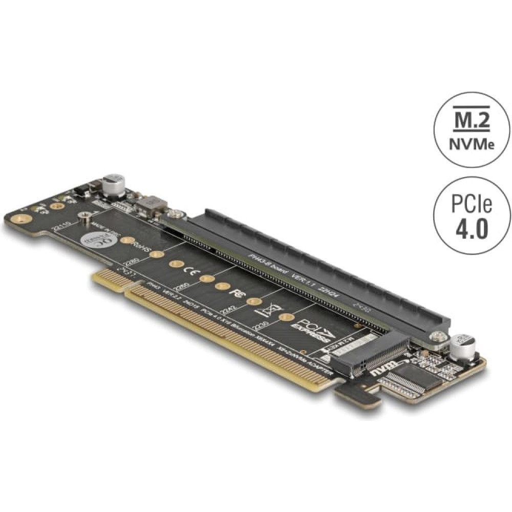 Delock PCI Express 4.0 x16 Riser Card with 2 x M.2 Key M NVMe slot - bifurcation