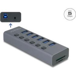 Delock External USB 5 Gbps 6 port Hub with Switch and SD / Micro SD slot
