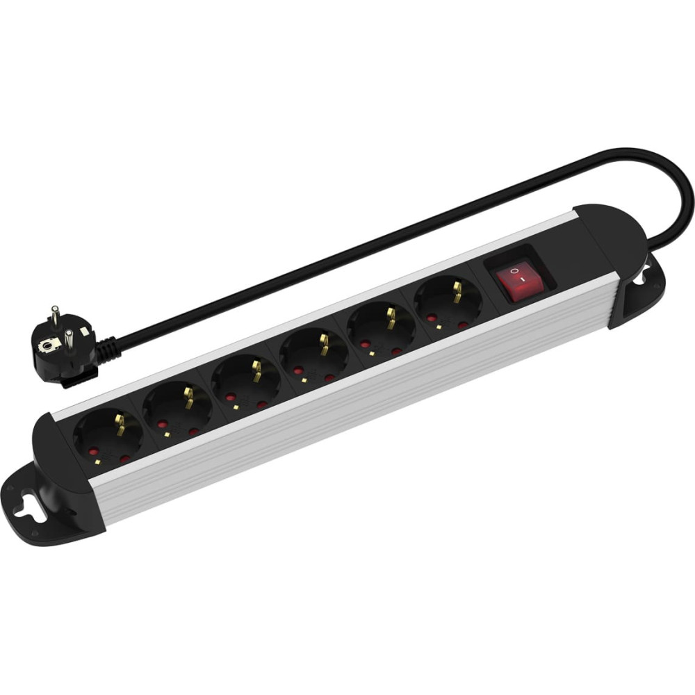 Roline Power Strip, 6-way, with Switch, Aluminium Housing, black / silver, 3 m