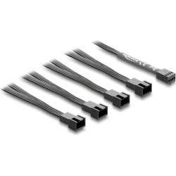 Delock Fan Cable splitter 1 x 4 pin PWM female to 4 x 4 pin PWM male black &ndash; 40 cm long with 20 cm branch
