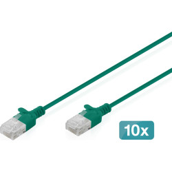 Digitus CAT 6 U-UTP Slim patch cable, 2 m, green, 10 pieces