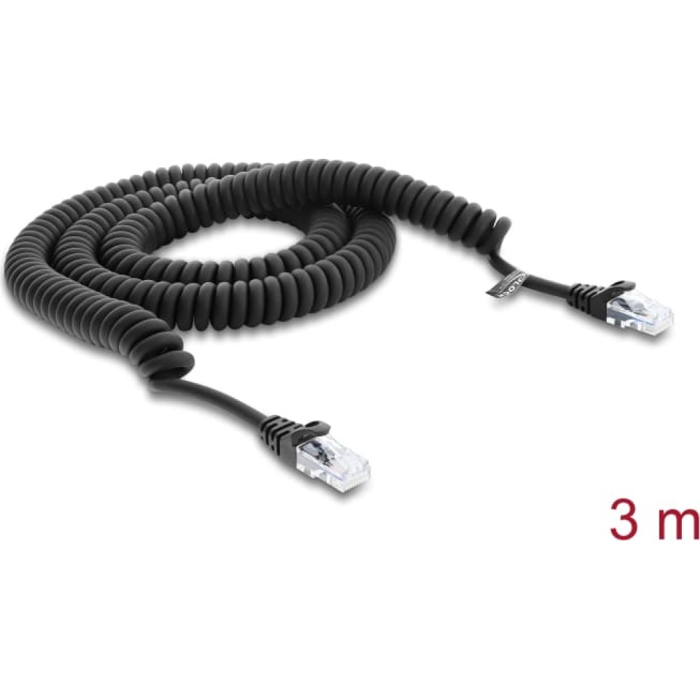 Delock RJ50 Coiled Cable male to male 3 m black