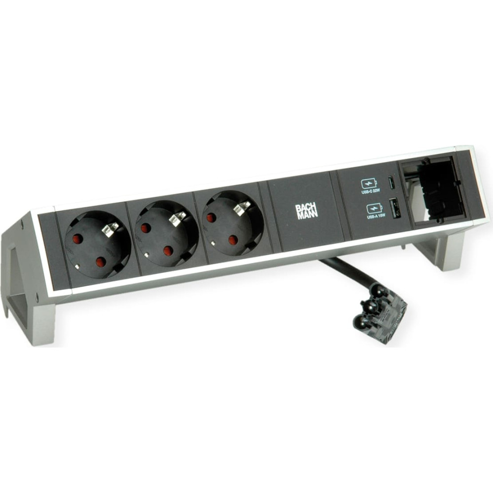 Bachmann DESK2 3xCEE7/3 1x CM USB Charger A/C 22W, 0,2m GST18 INOX
