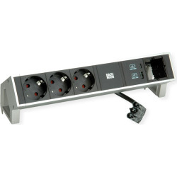 Bachmann DESK2 3xCEE7/3 1x CM USB Charger A/C 22W, 0,2m GST18 INOX