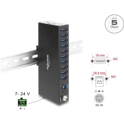 Delock Industry Hub 10 x USB 5 Gbps Type-A with 8 kV ESD protection and DIN rail mounting