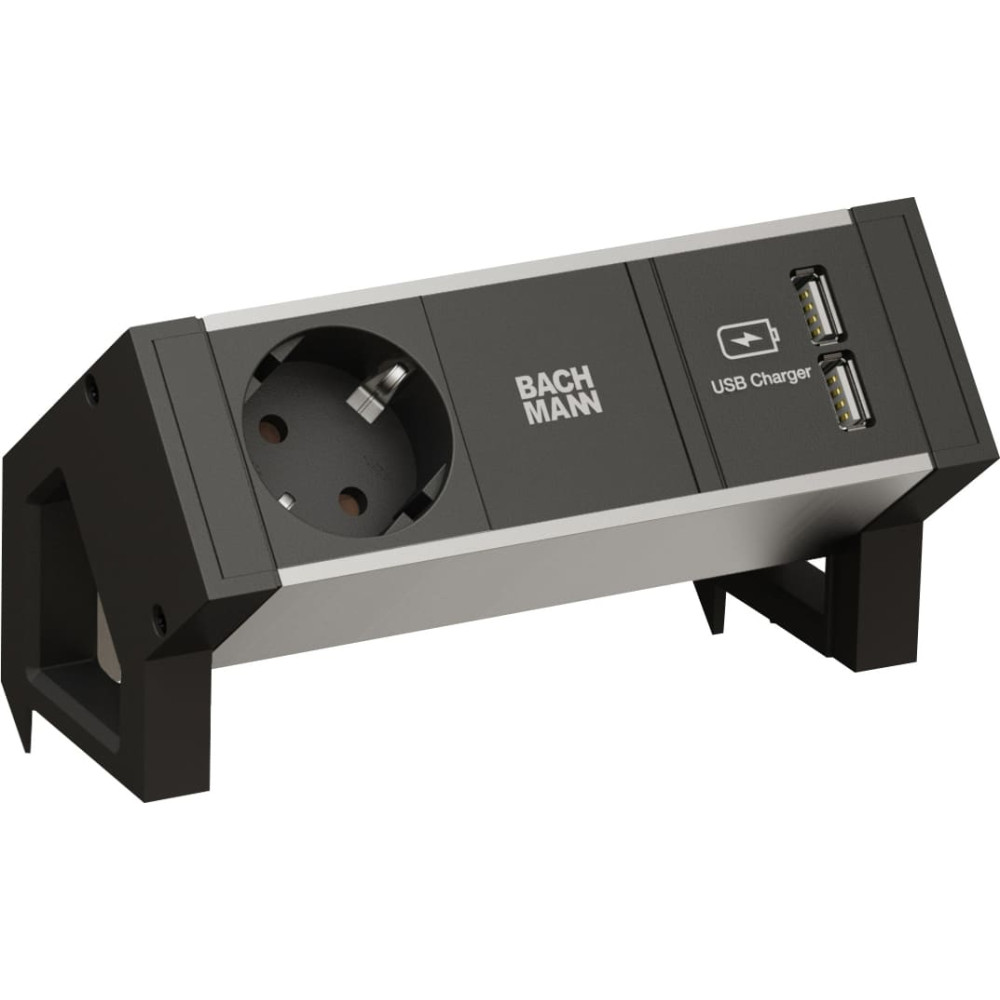 Bachmann DESK2 ALU BLACK 1x earthing contact 1x USB-Charger GST18