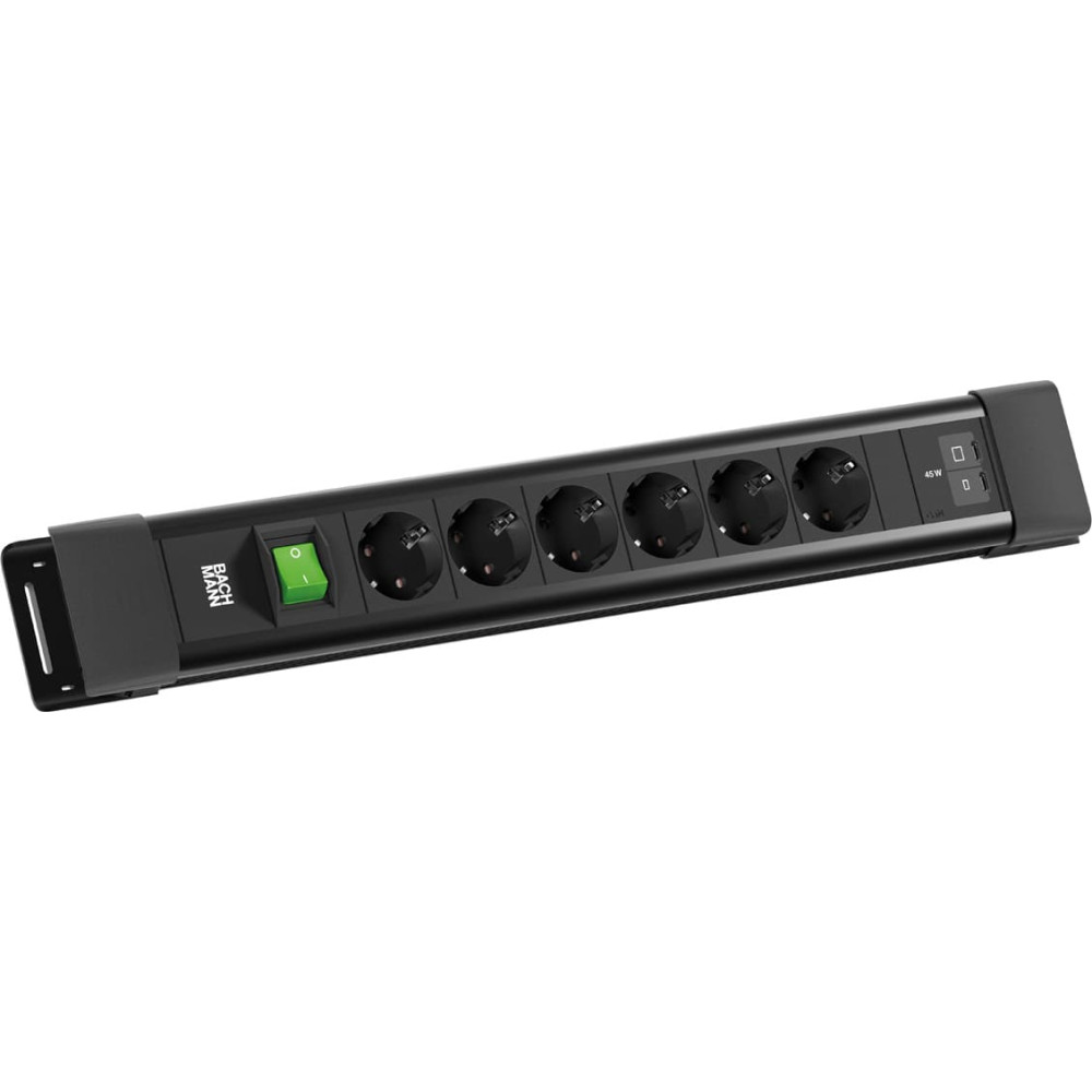 Bachmann CONNECTUS 6xCEE7/3 1xSwitch, 1xUSB C/C 45W L=2.0m CEE7/7 black