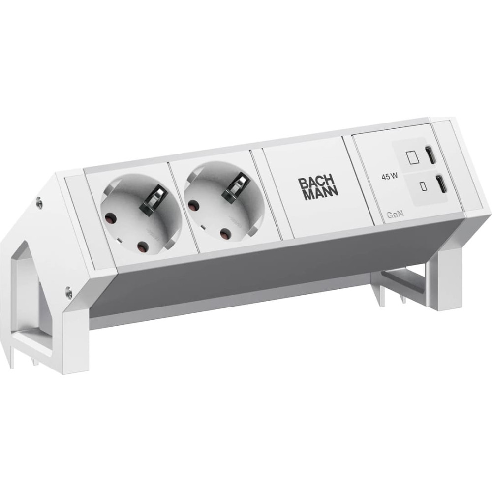 Bachmann DESK2 ALU WHITE 2xCEE7/3, 1xUSB C/C 45W L=0.2m RAL9010