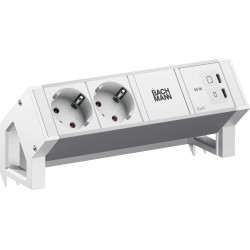 Bachmann DESK2 ALU WHITE 2xCEE7/3, 1xUSB C/C 45W L=0.2m RAL9010