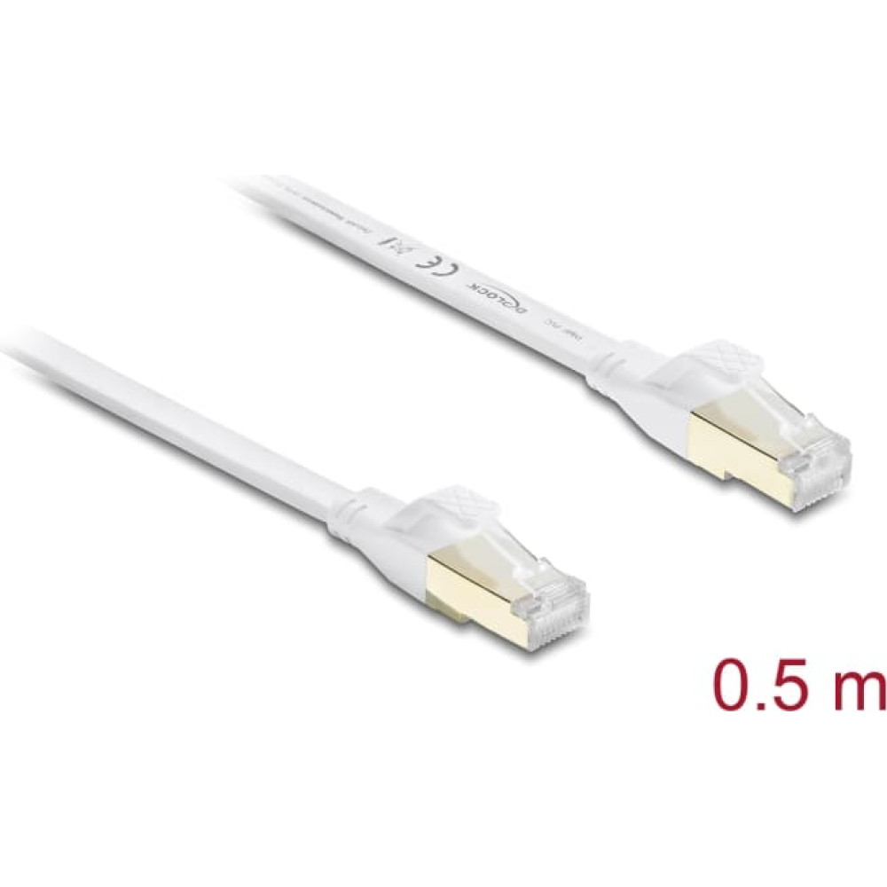 Delock RJ45 Flat Patch Cable Cat.8.1 U/FTP up to 40 Gbps 0.5 m white