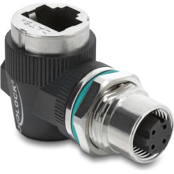 Delock M12 Adapter D-coded 4 pin female to RJ45 jack for built-in round 90&deg; angled