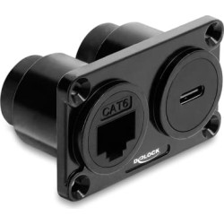 Delock Dual Built-in Socket USB 10 Gbps USB Type-C&trade; female PD 100 W female + RJ45 jack Cat.6 black