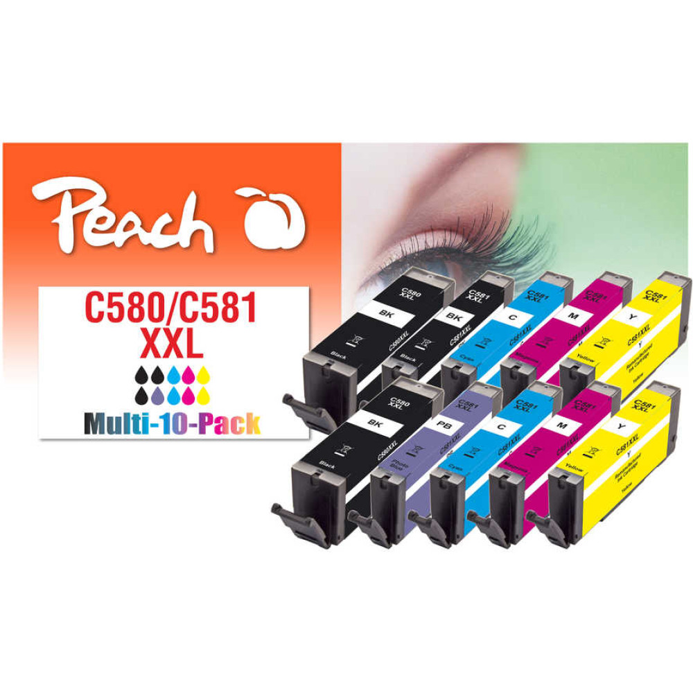 Peach PI100-437 tintes kārtridžs 10 pcs Saderība Ekstra (Super) augsta produktivitāte Melns, Tirkīzzils, Fuksīns, Fotokārtridžs (zils), Dzeltens