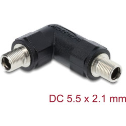 Delock DC Barrel Jack Adapter DC 5.5 x 2.1 mm female to female with thread angled 90°