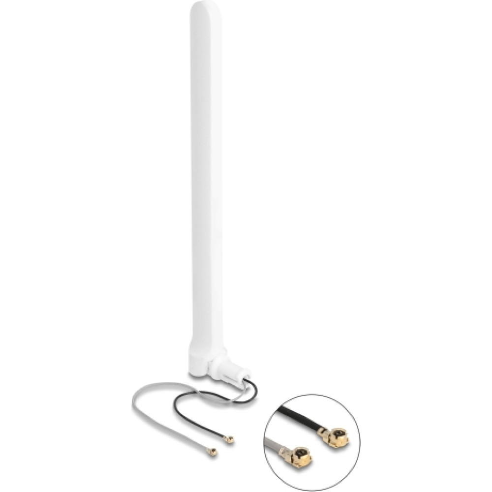 Delock WiFi 6 Twin Antenna 2 x I-PEX Inc., MHF® I plug 2 - 5 dBi 17 cm omnidirectional with flexible joint white