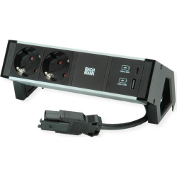 Bachmann DESK2 ALU BLACK 2xprotective contact USB, USB Charger 22W A&C 0.2m GST18