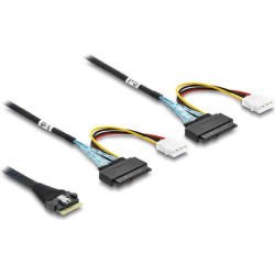Delock PCIe 4.0 Cable Slim SAS SFF-8654 8i to 2 x U.2 SFF-8639 female + power connector 0.5 m