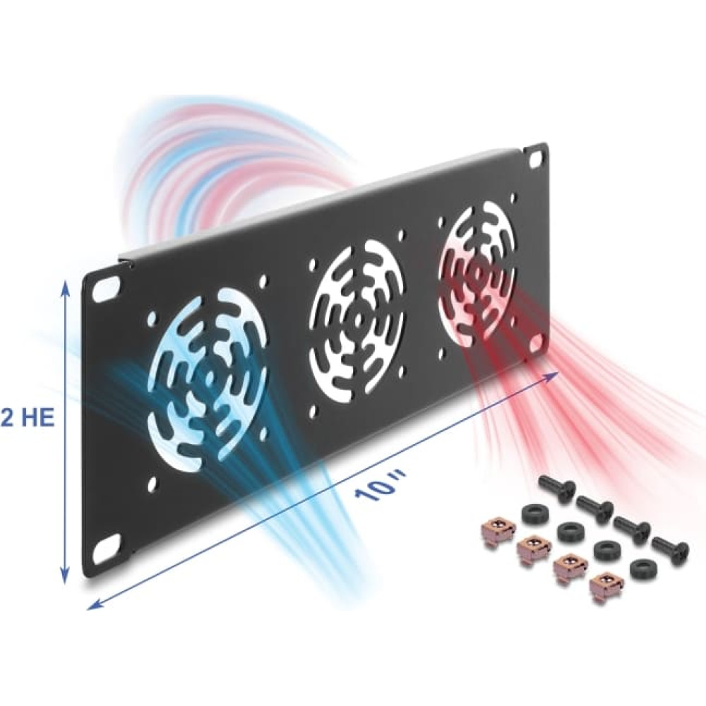 Delock 10&Prime; 2U Rack Cover for 3 fans 60 x 60 mm dark grey