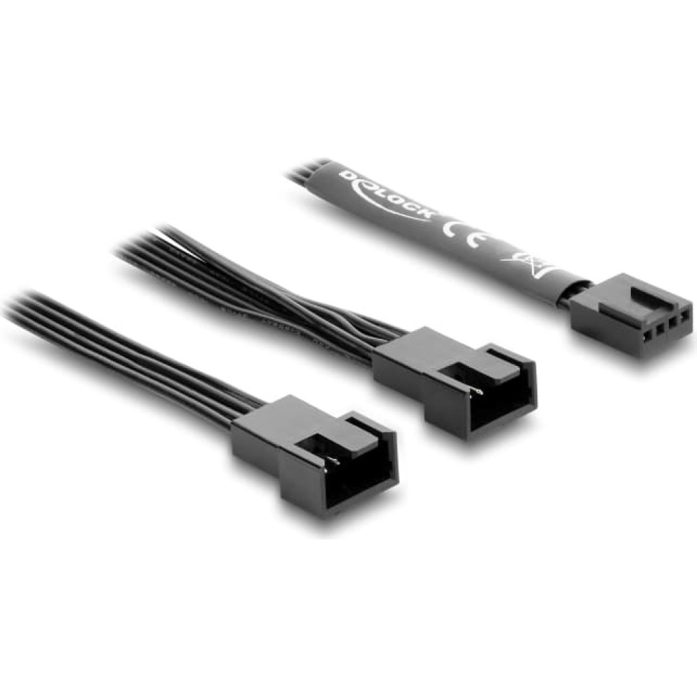 Delock Y-Fan Cable 1 x 4 pin PWM female to 2 x 4 pin PWM male black &ndash; 50 cm long with 20 cm branch