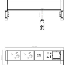 Bachmann DESK2 2xUK 1xUSB A/C 22W 1xCM, 0.2m GST18 RAL9005 United Kingdom