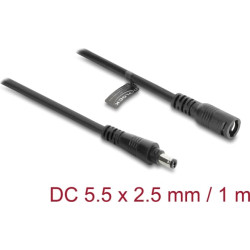 Delock DC Extension Cable 5.5 x 2.5 mm male to female with bayonet lock 18 AWG 1 m black