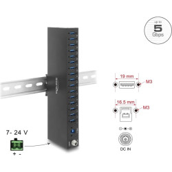 Delock Industry Hub 16 x USB 5 Gbps Type-A with 8 kV ESD protection and DIN rail mounting