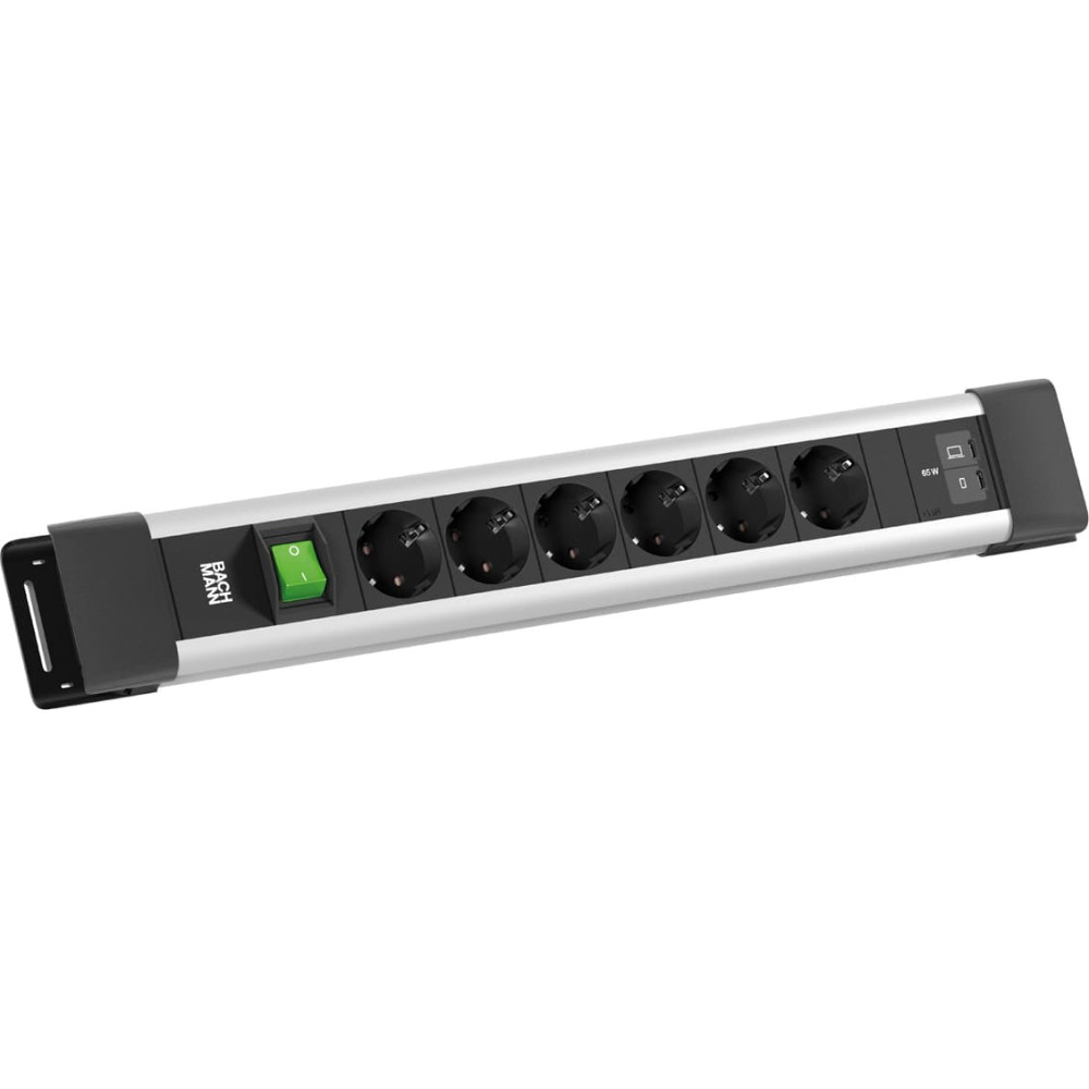 Bachmann CONNECTUS 6xCEE7/3 1xSwitch, 1xUSB C/C 65W L=2.0m CEE7/7 grey