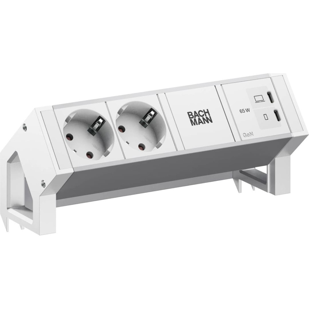 Bachmann DESK2 ALU WHITE 2xCEE7/3, 1xUSB C/C 65W L=0.2m RAL9010