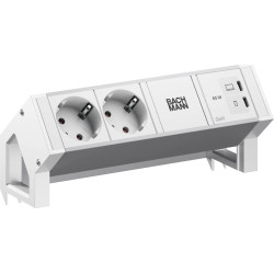 Bachmann DESK2 ALU WHITE 2xCEE7/3, 1xUSB C/C 65W L=0.2m RAL9010