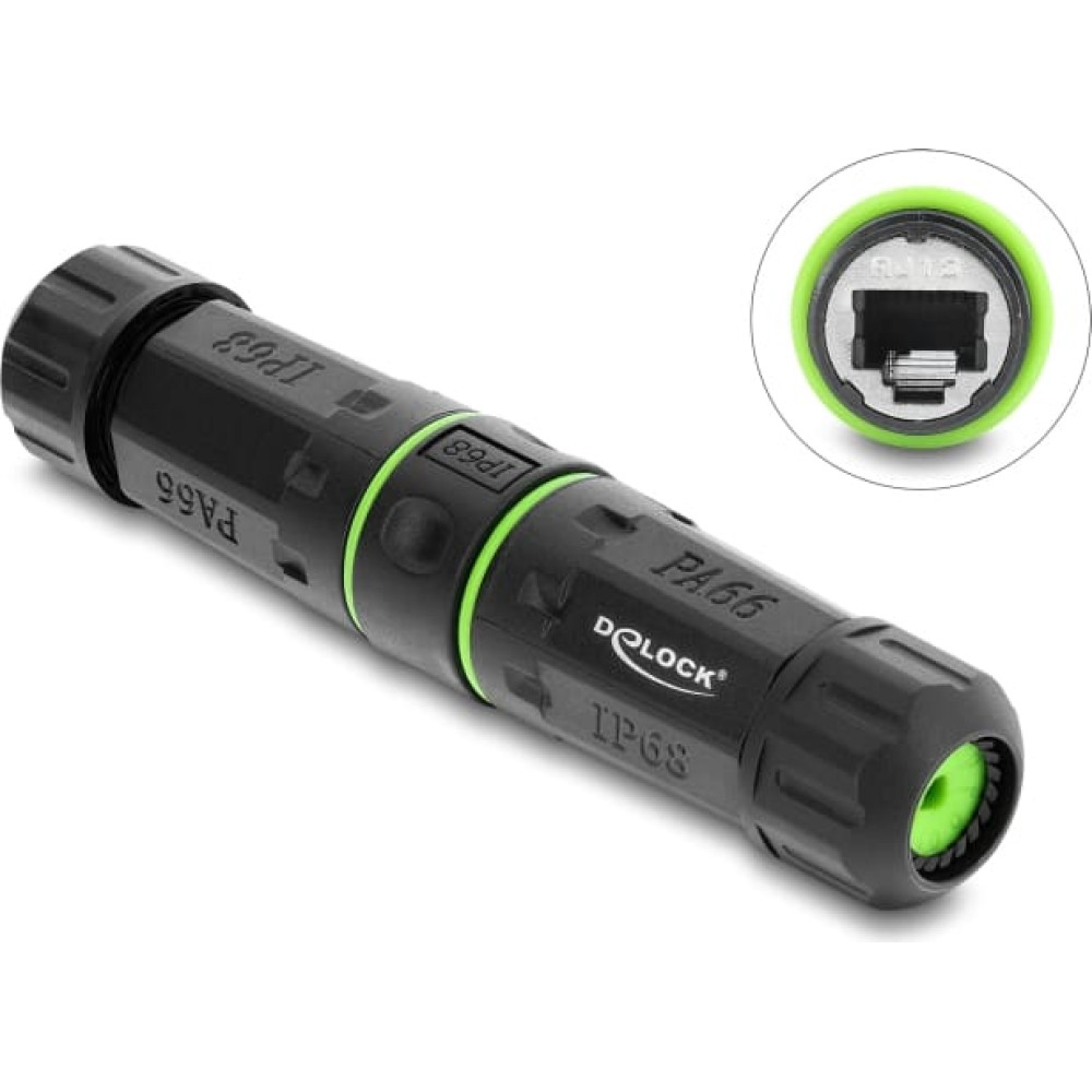 Delock Cable Connector RJ12 jack to RJ12 jack with M20 x 1.5 mm thread IP68 dust and waterproof