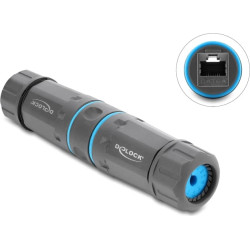 Delock Cable Connector RJ45 jack to RJ45 jack Cat.6A with M23.5 x 1.5 mm thread IP68 dust and waterproof grey